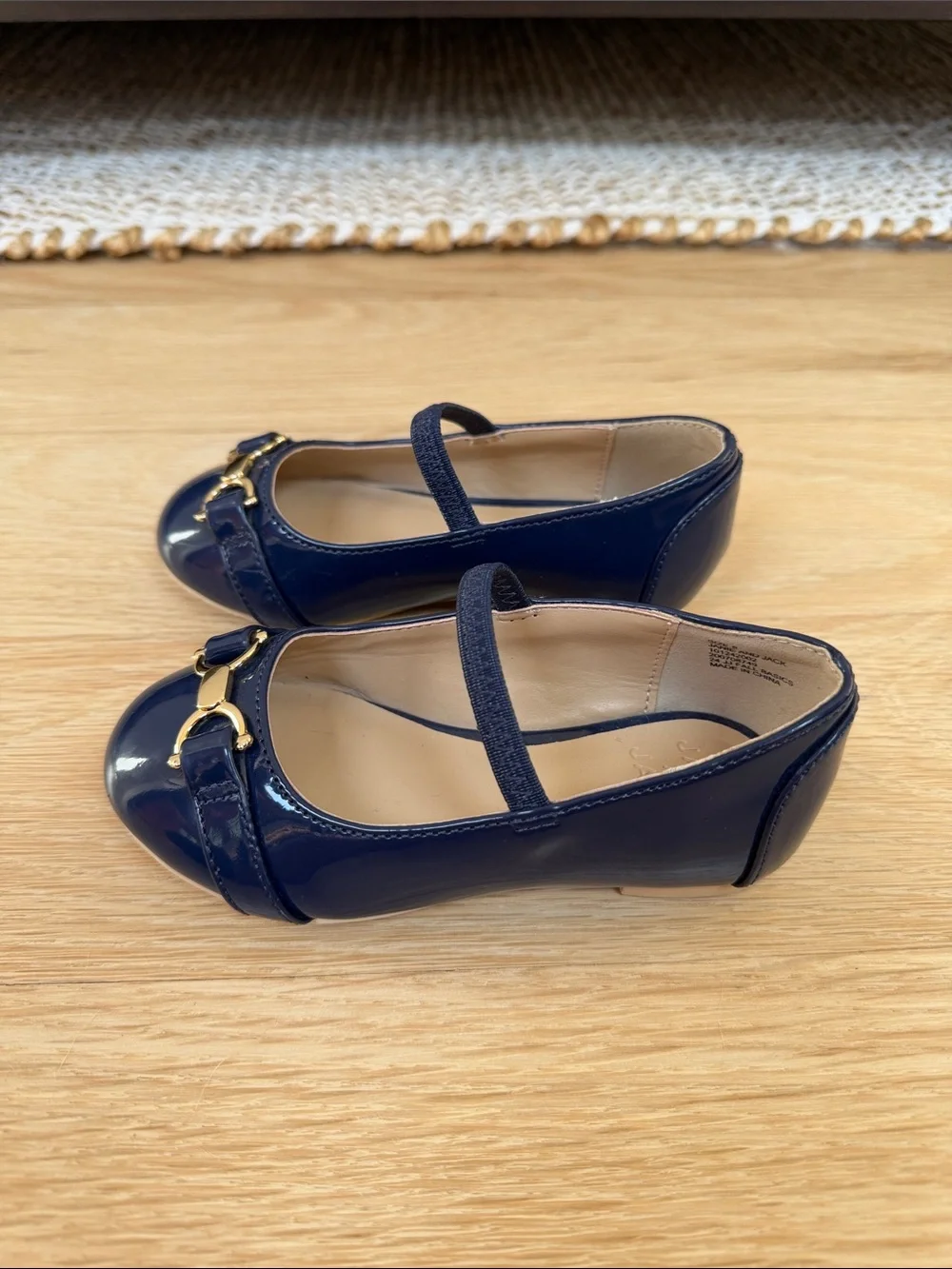 Janie and Jack Navy Patent Mary Jane Flats with Gold Accent